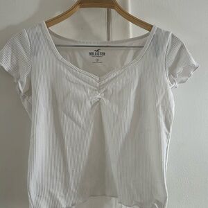 Hollister White Fitted Cap Sleeve Blouse